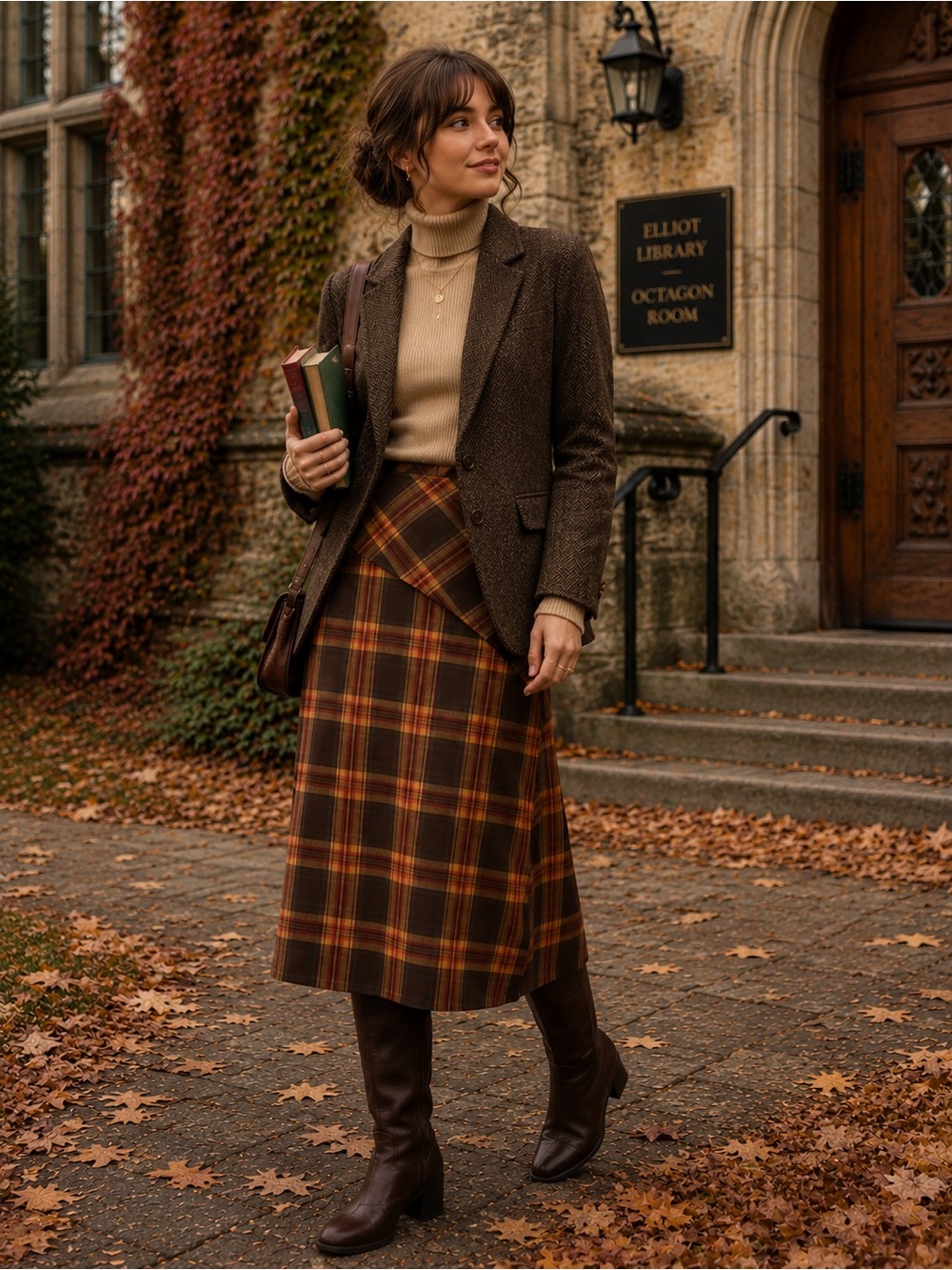 Notations Plaid Midi Skirt Asymmetrical Y2K Academia Preppy Grunge Brown S